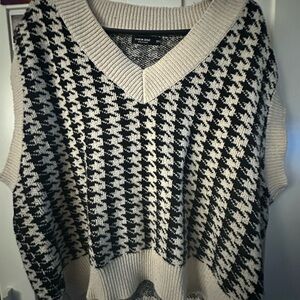 Black and White Houndstooth Sweater Vest